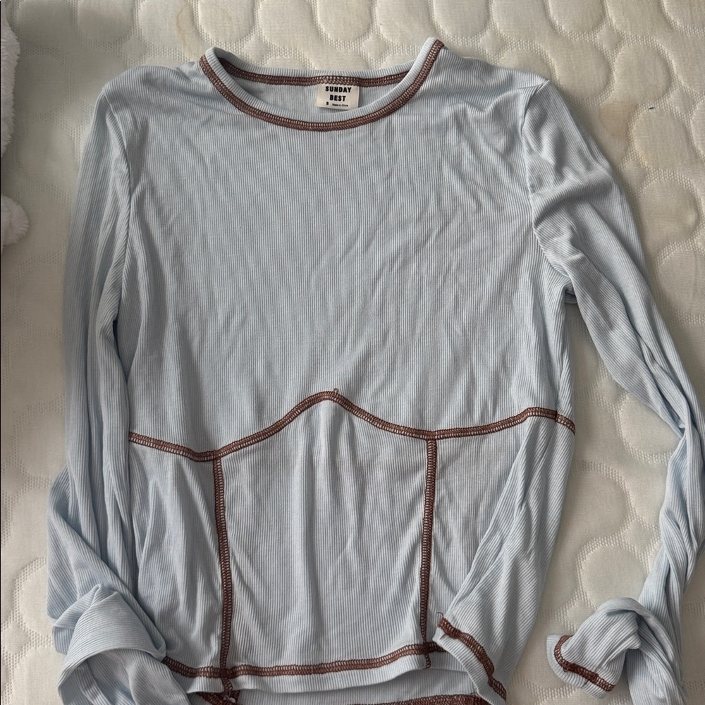 Aritzia Sunday Best Contour Stitch Long Sleeve Small NWOT Y2K Minimalist Ribbed